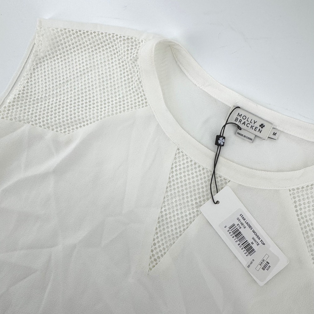 Molly Bracken  Woven Top Womens M White Mesh Cutout Cap Sleeve G514E19‎